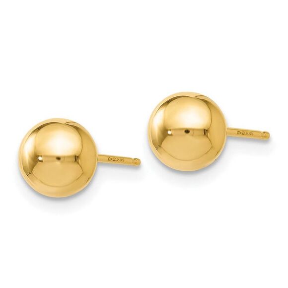 6mm (1/4 Inch) 14k Yellow Gold Polished Ball Friction Back Studs - Picture 2 of 5